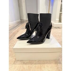 Pierre Darre Black Patent Leather Tassel Sock Ankle Boots, 38‎